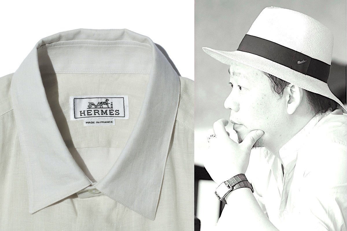 エルメス メンズ白リネンシャツ - シャツ